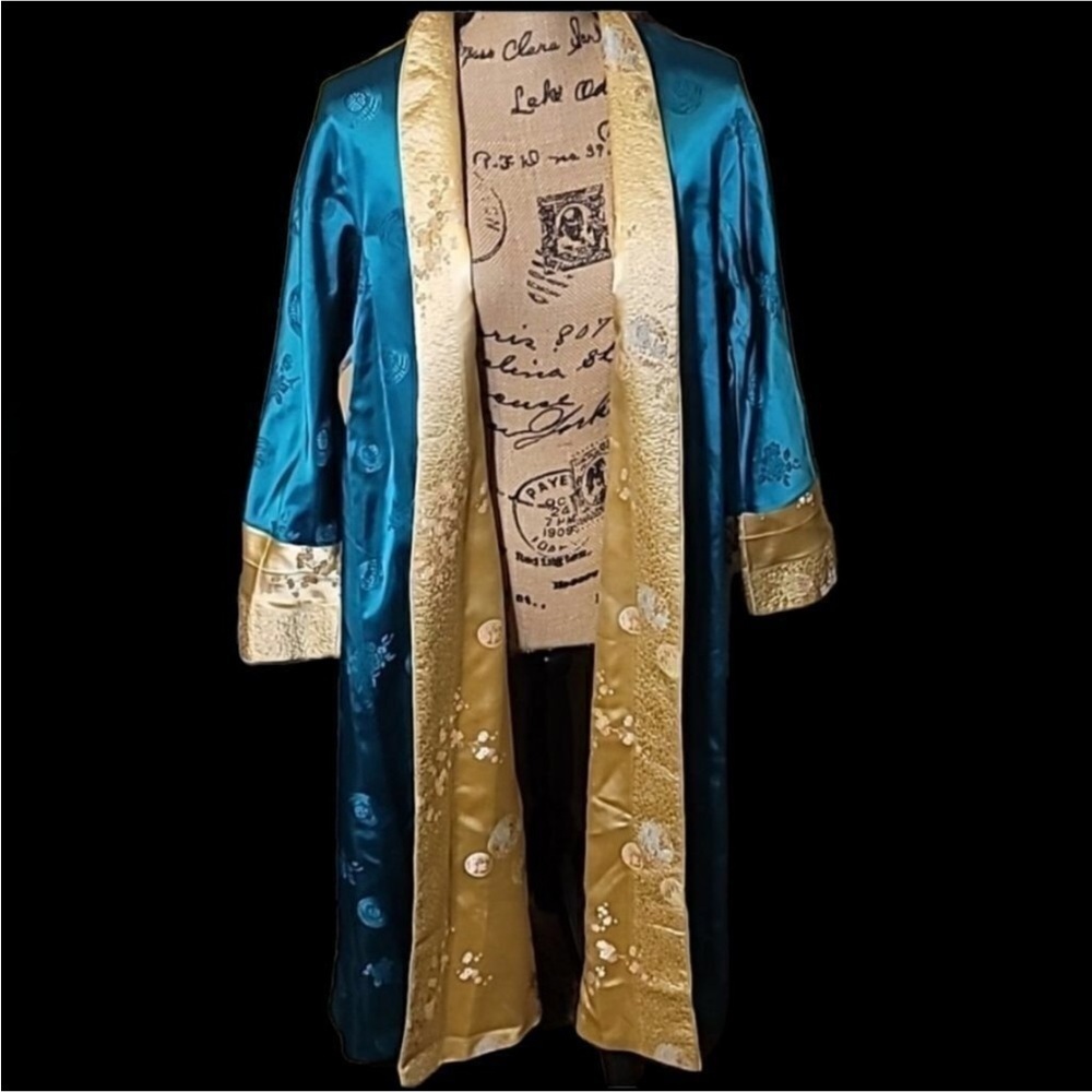 Elegant Teal and Gold Reversible Kimono #0084